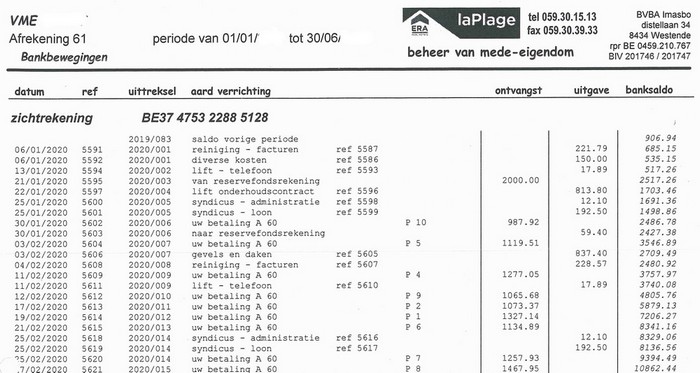 laPlage, afrekeningen, bankbewegingen